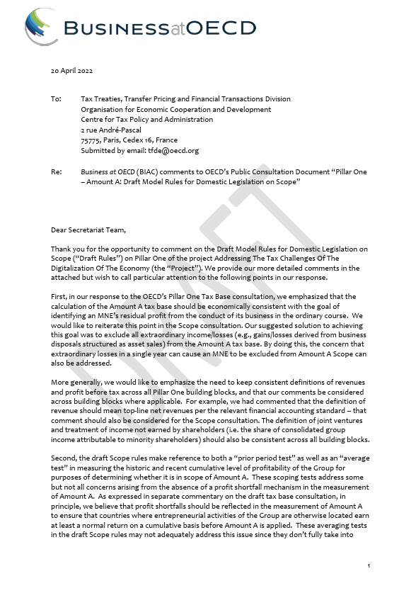 pillar one comment to scope